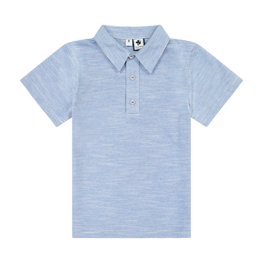 Boys Short Sleeve Polo Blue Chambray