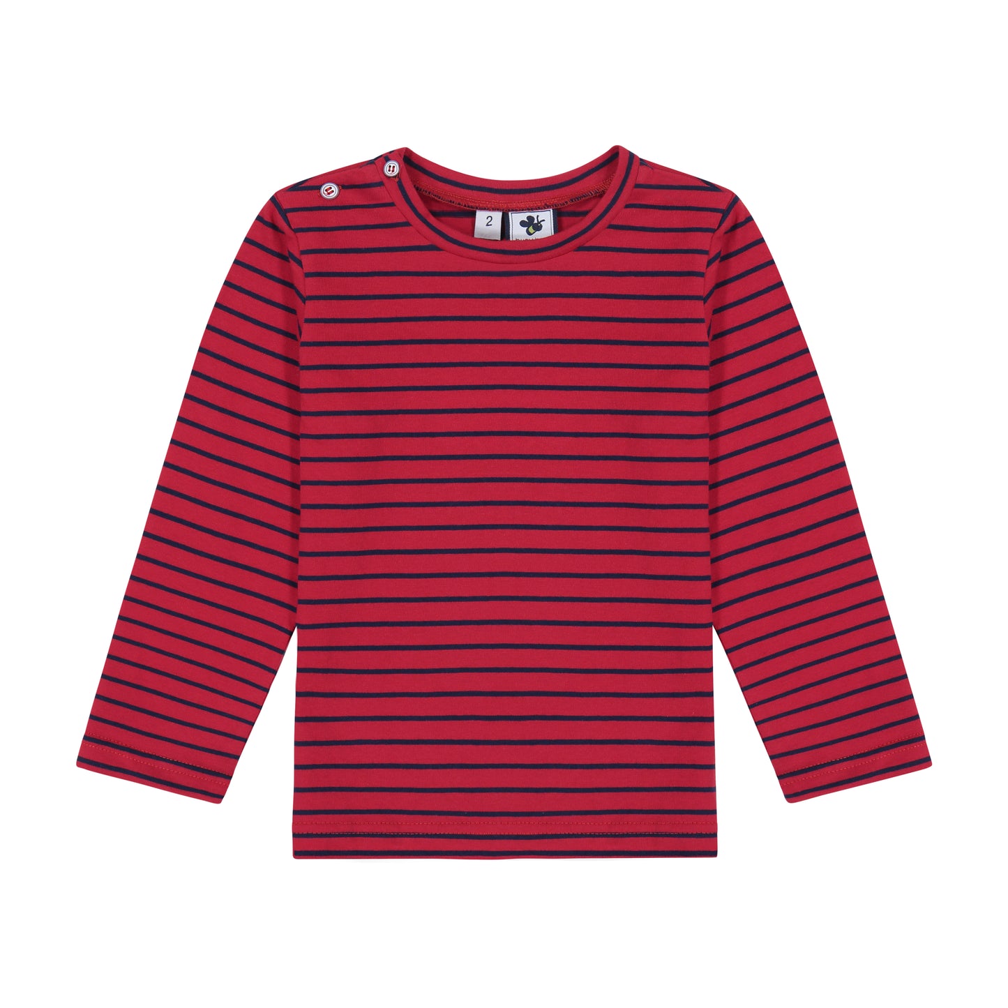 Henry Boys Button Shoulder Long Sleeve Tee Red Stripe Navy