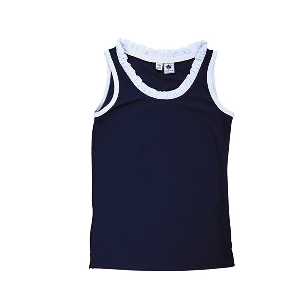 Trudy Ruffle Performance Tank Navy – Busy Bees