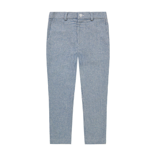 Alex Boys Flat Front Pant Blue Houndstooth Check