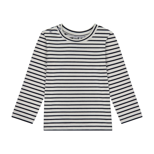 Henry Boys Button Shoulder Long Sleeve Tee Breton Navy Stripe