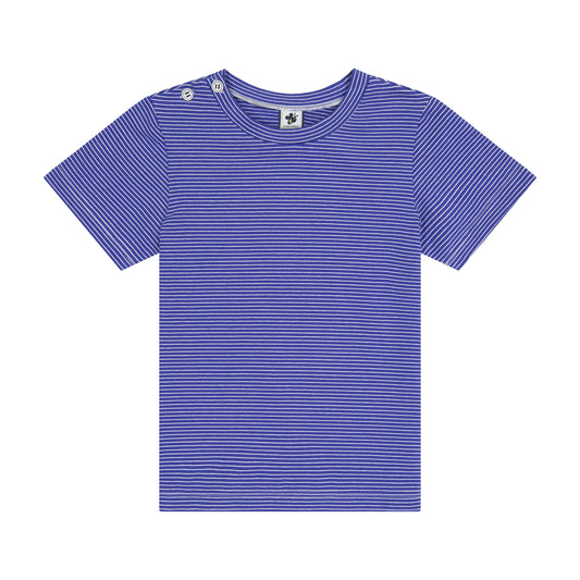 Henry Boys Button Shoulder Tee Mini Royal Blue Stripe