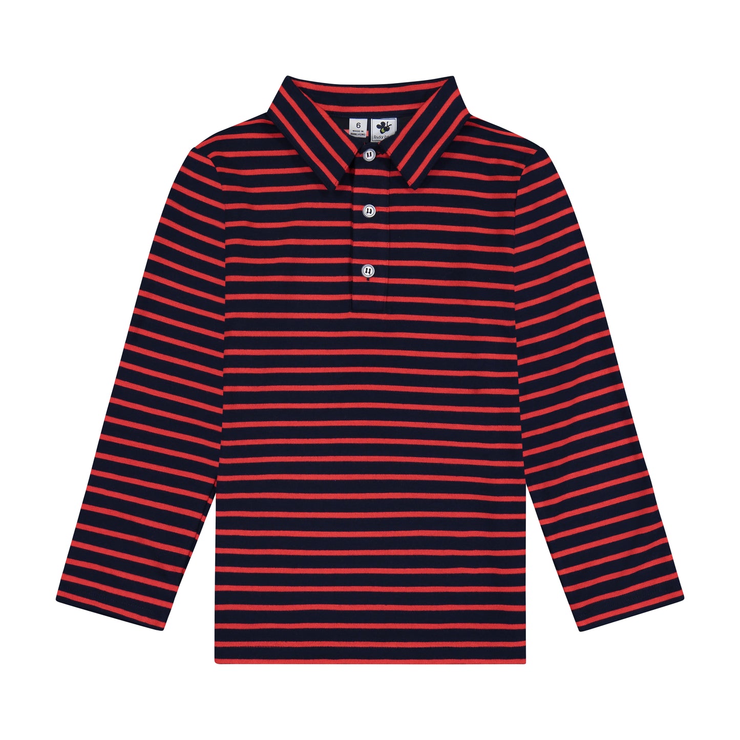 Boys Long Sleeve Polo Navy Red Stripe