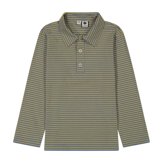 Boys Long Sleeve Polo Blue Yellow Stripe