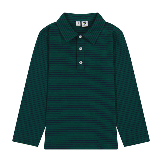 Boys Long Sleeve Polo Forest Navy Stripe