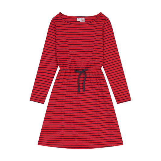 Lila Drawstring Dress Red Stripe Navy