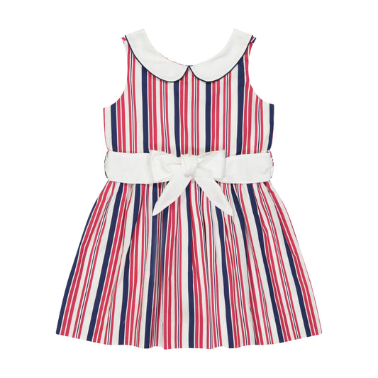 Ava Party Dress Red White Navy Stripe