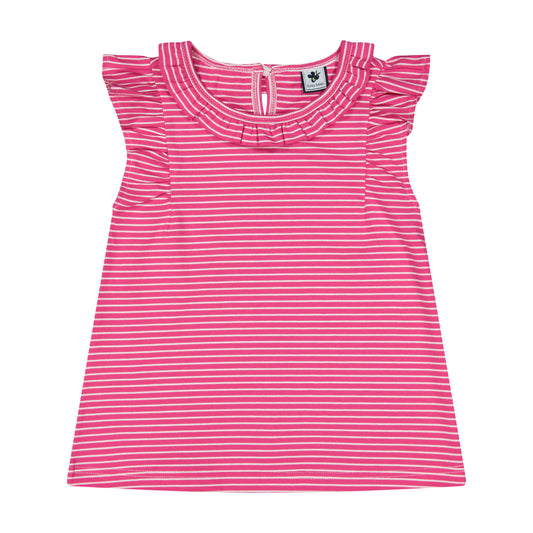 Colette Flutter Sleeve Top Fuschia Pink Stripe