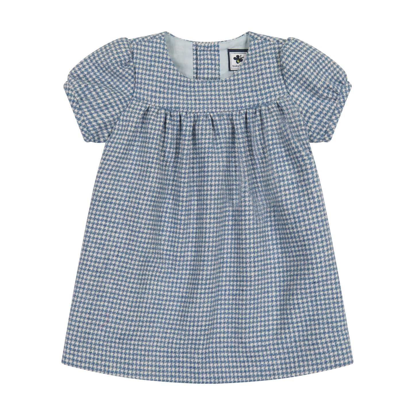 Matilda Girls Puff Sleeve Dress Blue Houndstooth Check