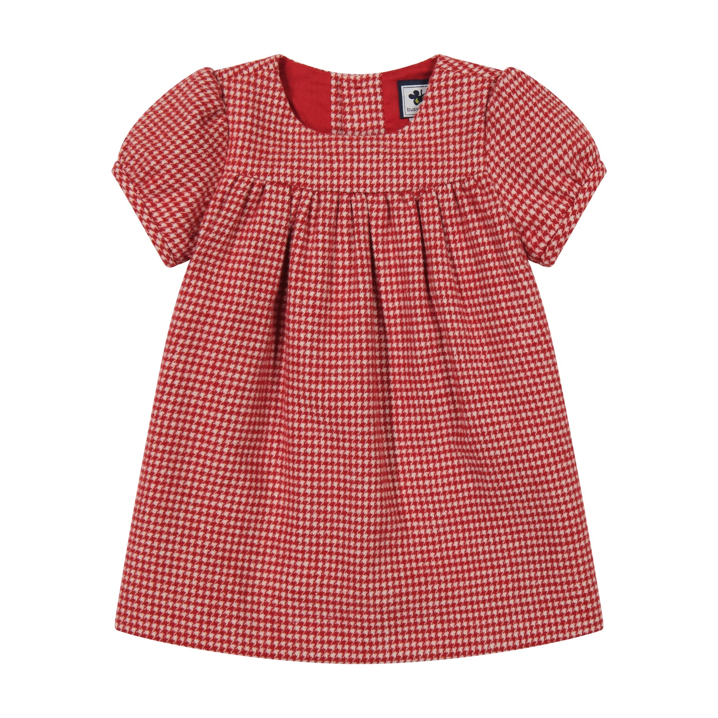 Matilda Girls Puff Sleeve Dress Red Houndstooth Check