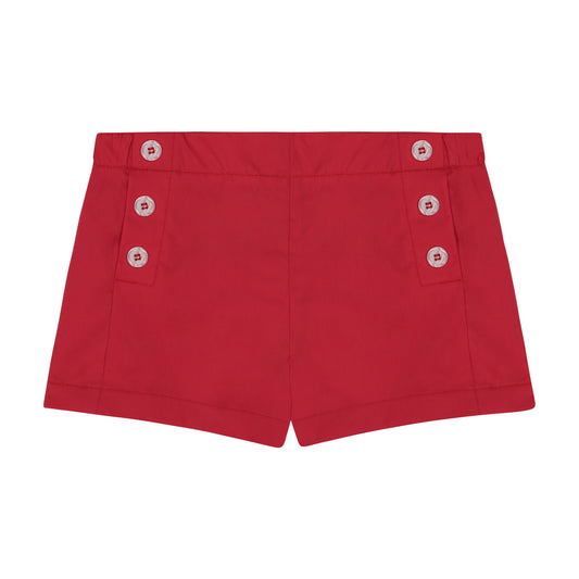 Sailor Button Shorts Red Poplin
