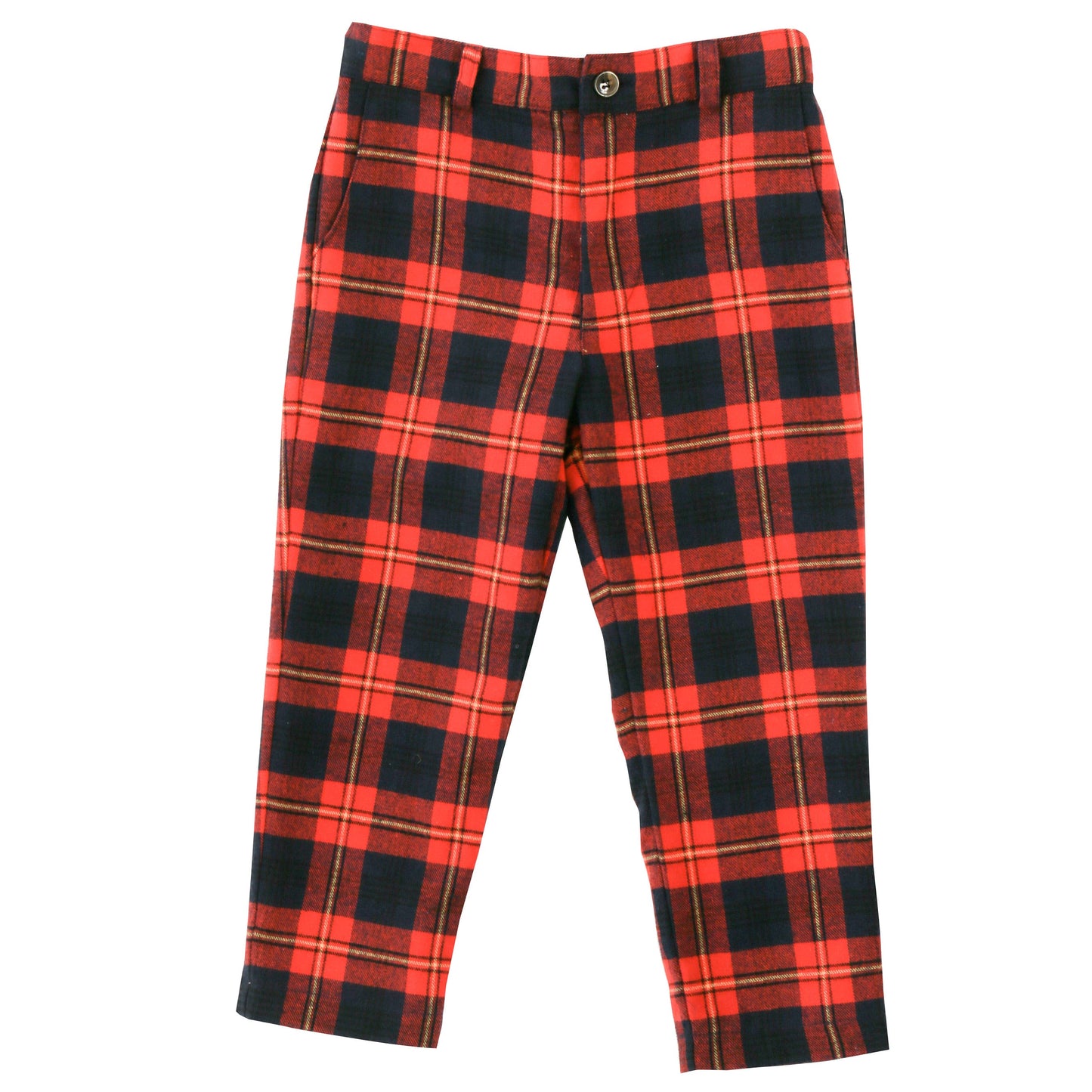 Alex Boys Flat Front Pant Red Yellow Plaid