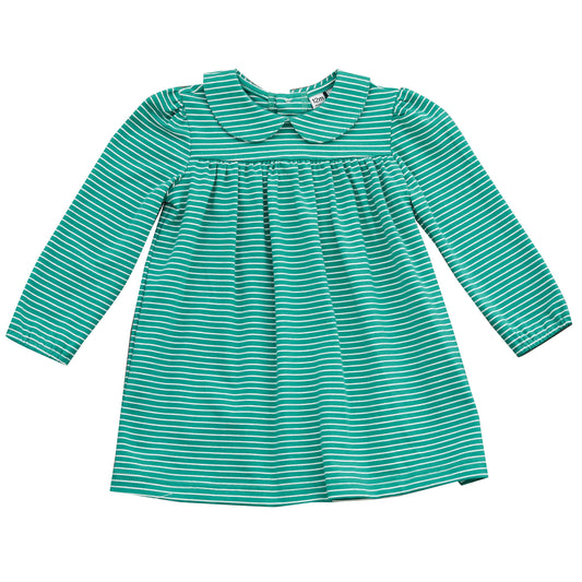 Ginny Girls Peter Pan Collar Dress Green Stripe