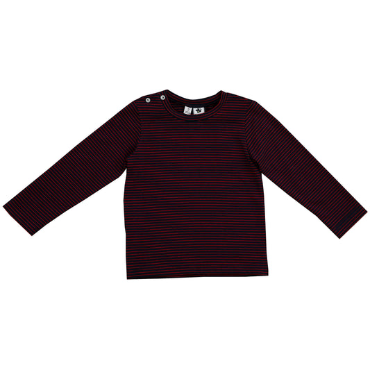 Henry Boys Button Shoulder Long Sleeve Tee Navy Mini Red Stripe