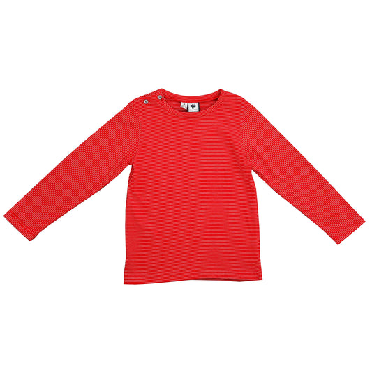 Henry Boys Button Shoulder Long Sleeve Tee Red Stripe