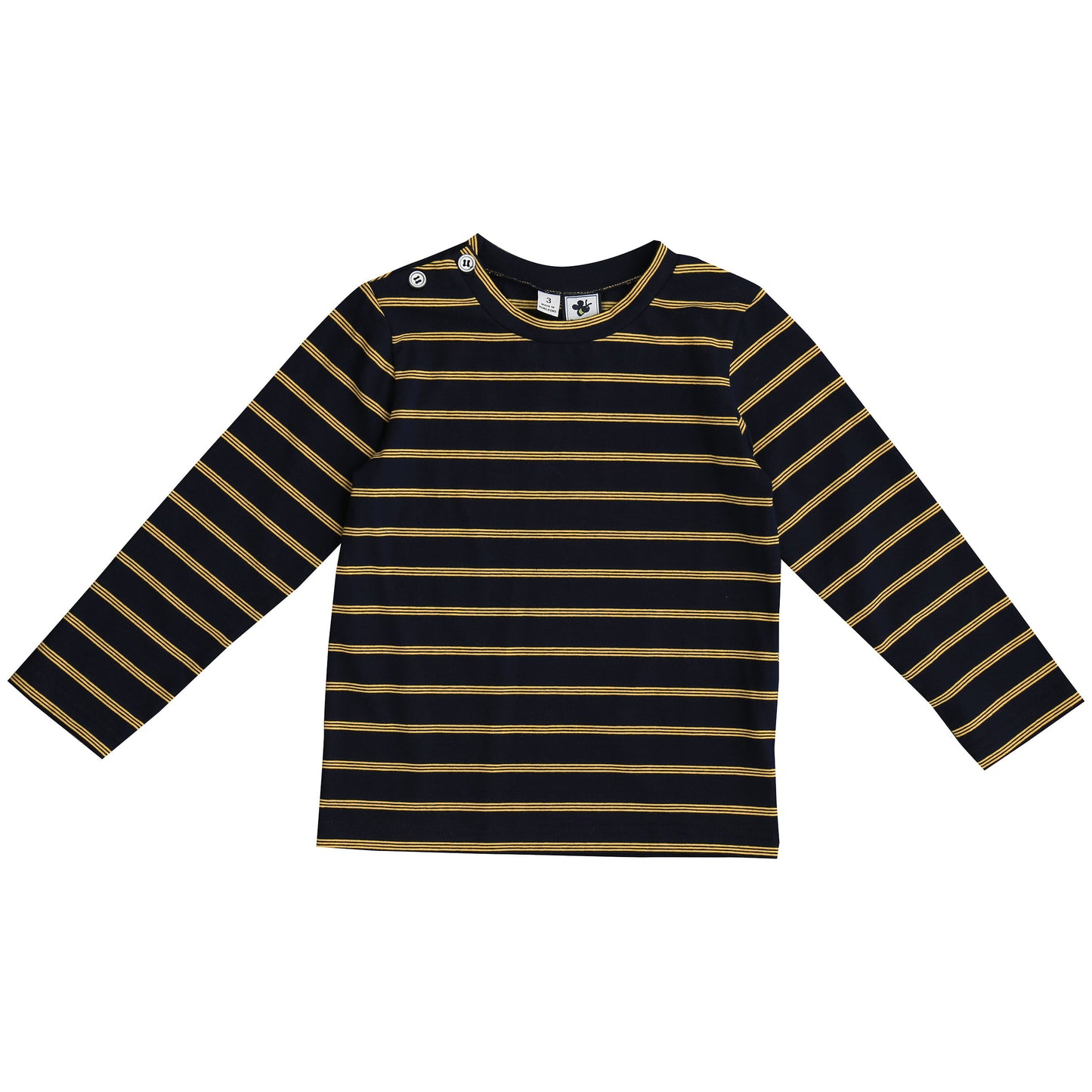 Henry Boys Button Shoulder Long Sleeve Tee Navy Yellow Stripe