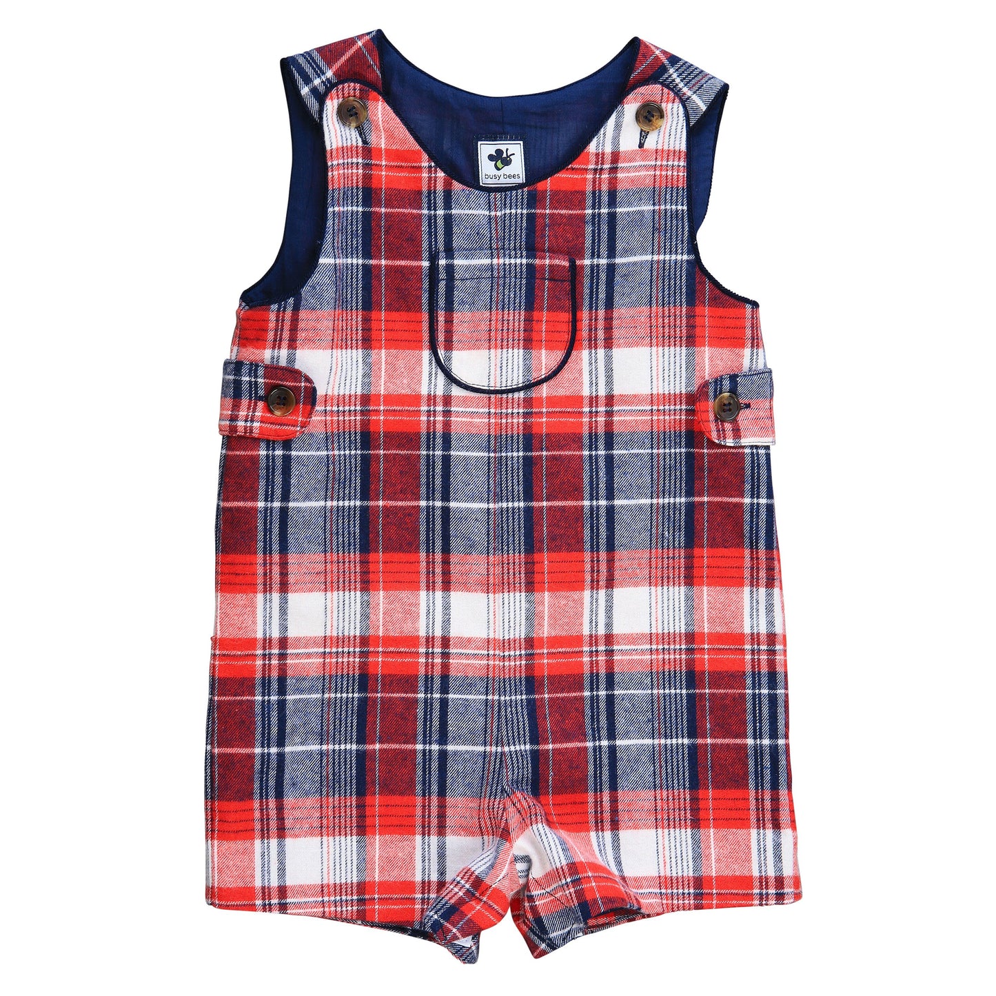Jack Boys Classic Shortall Red Navy Cream Plaid