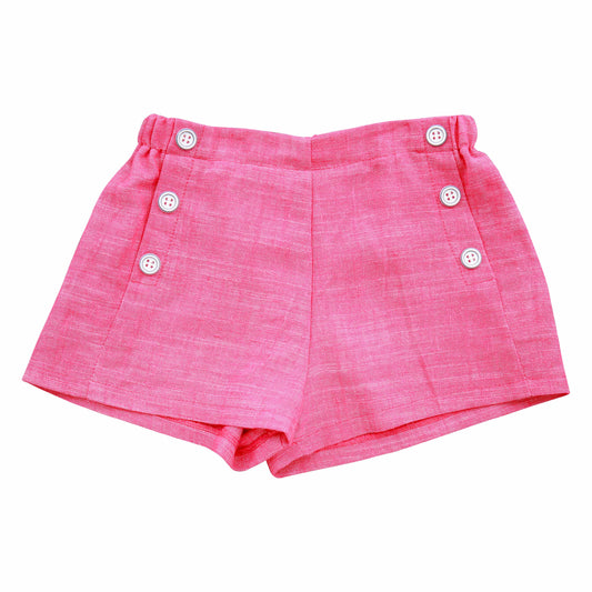 Sailor Button Shorts Pink Chambray