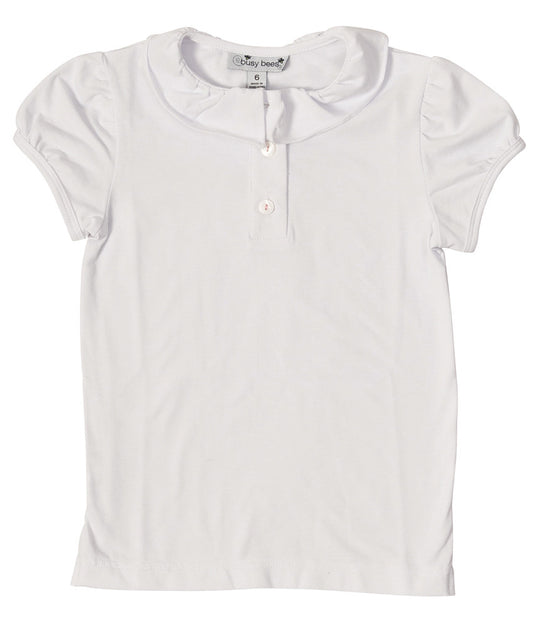 Eliza Girls Ruffle Knit Polo White