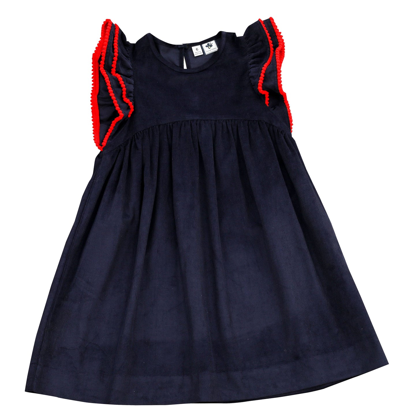 Zoe Girls Flutter Sleeve Dress Navy Corduroy